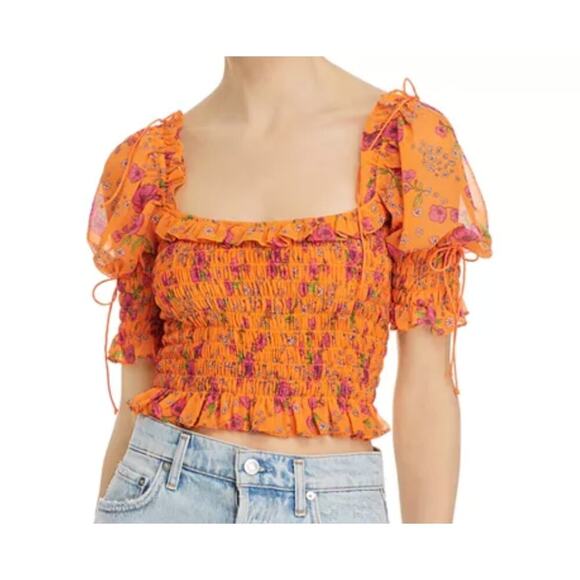For Love & Lemons Tops - For Love & Lemons Peony Smocked Cropped Blouse Size Small
